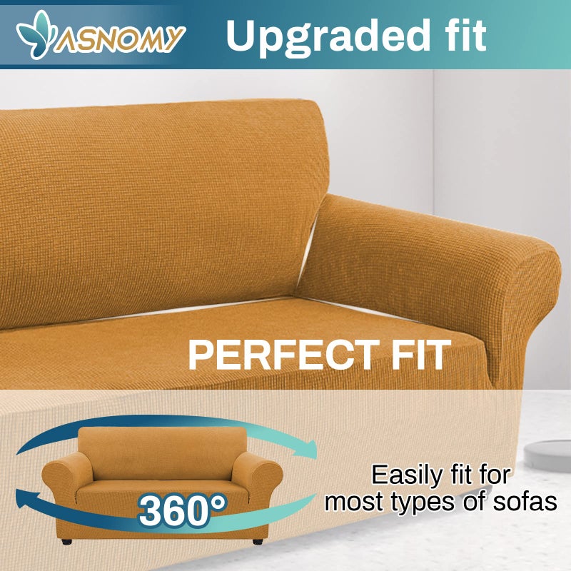 Asnomy Sofa Covers for 2 Cushion Couch Stretch loveseat Covers Slipcovers, Pet Protector Furniture Covers for Dogs Cats Spandex Jacquard Fabric Small Checks (Medium, Golden) - Image 5